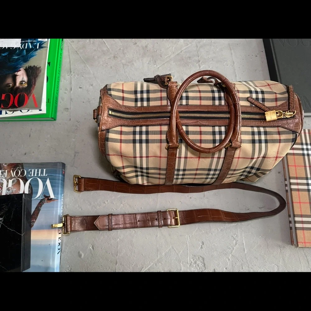 NewBurberry Check & alligator Leather Duffle Bag – Preowned, Excellent Condition